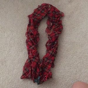 Ralph Lauren ruffled plaid silk scarf